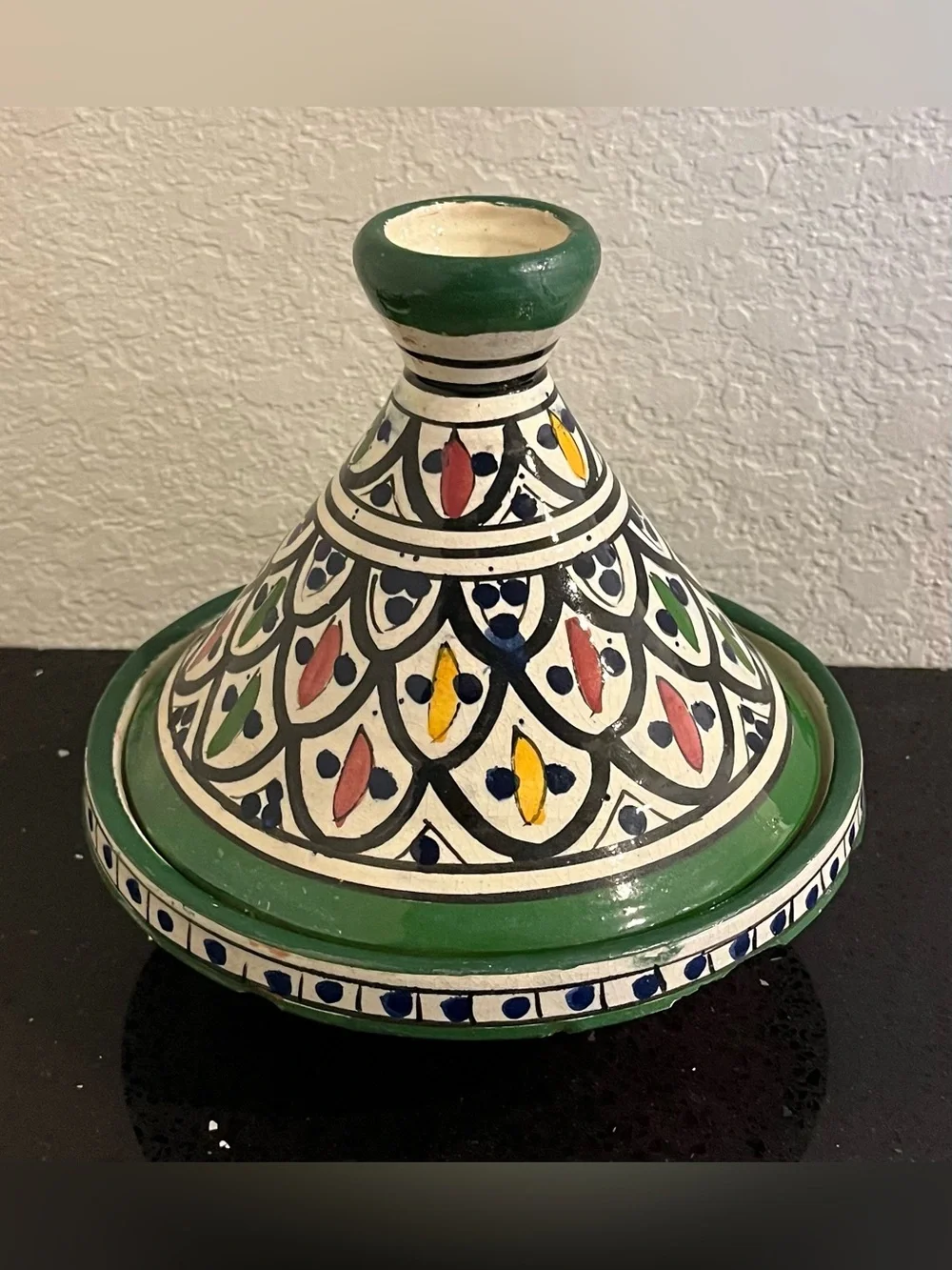 Vintage Handmade Hand Painted 8” Moroccan Ceramic Tagine Tajine with Lid